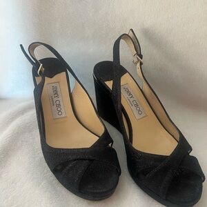 Jimmy Choo Black Wedge Sandals